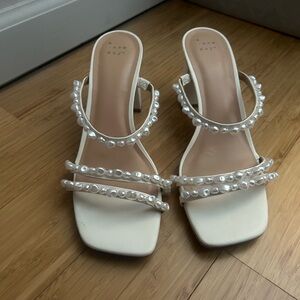 A New Day Women's White Heels with Pearl Straps